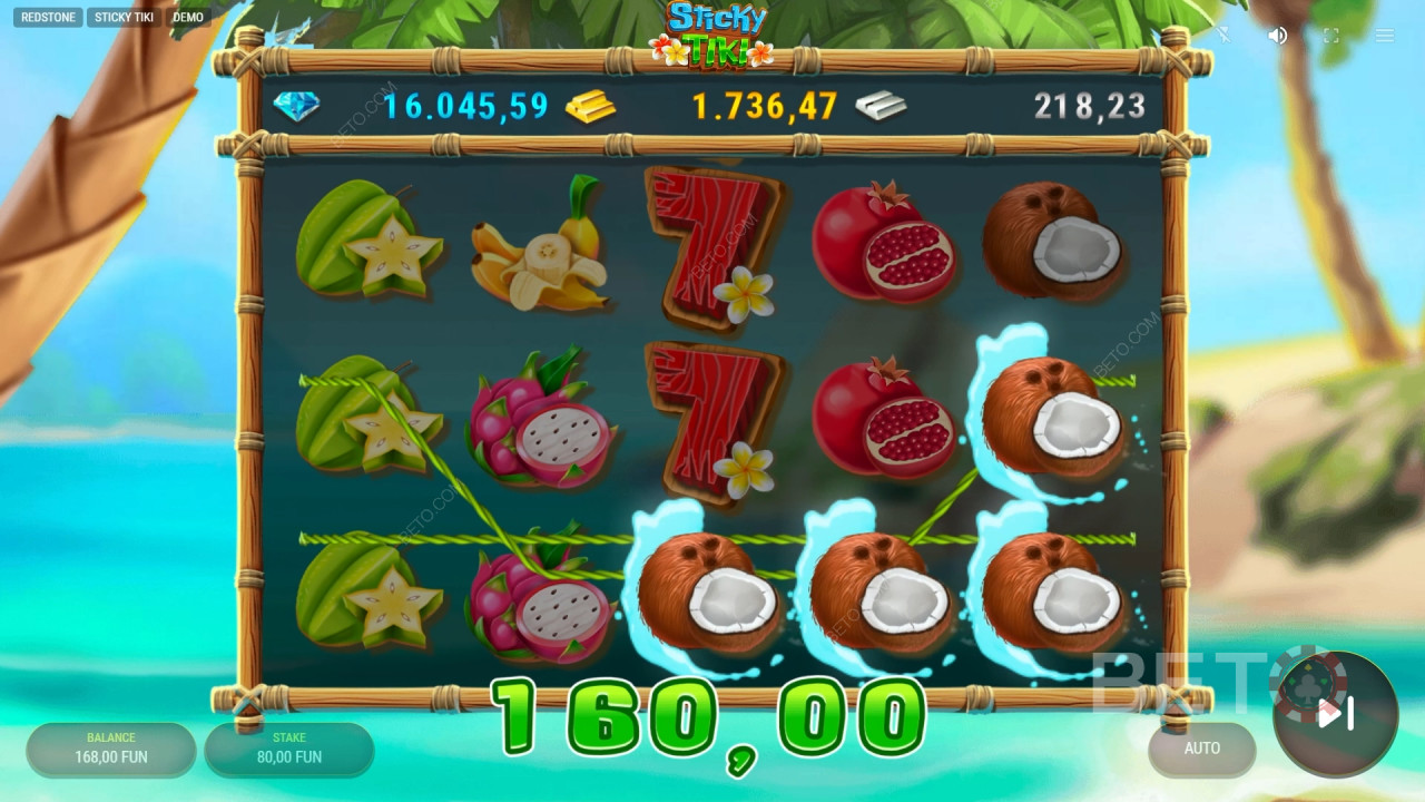 Erklärte Bonusfunktionen in Sticky Tiki von Redstone