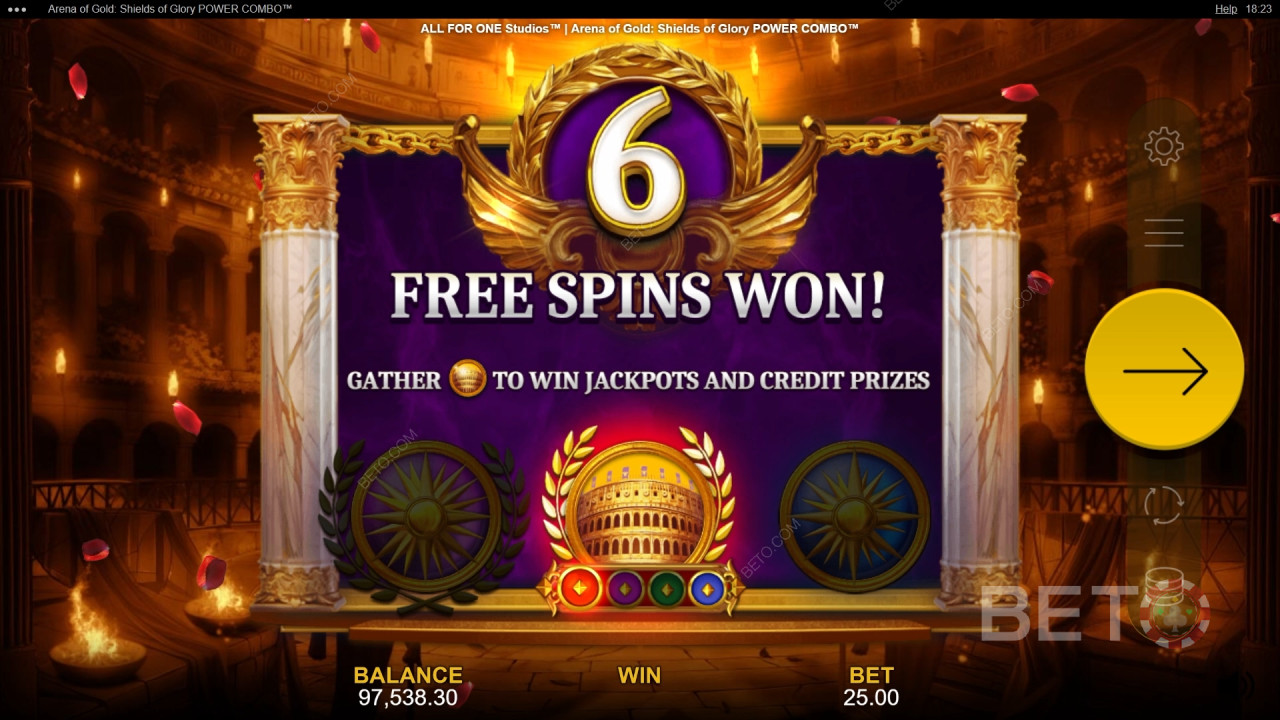 Erklärte Bonus-Features in Arena of Gold: Schilde des Ruhmes Power Combo von All For One Studios