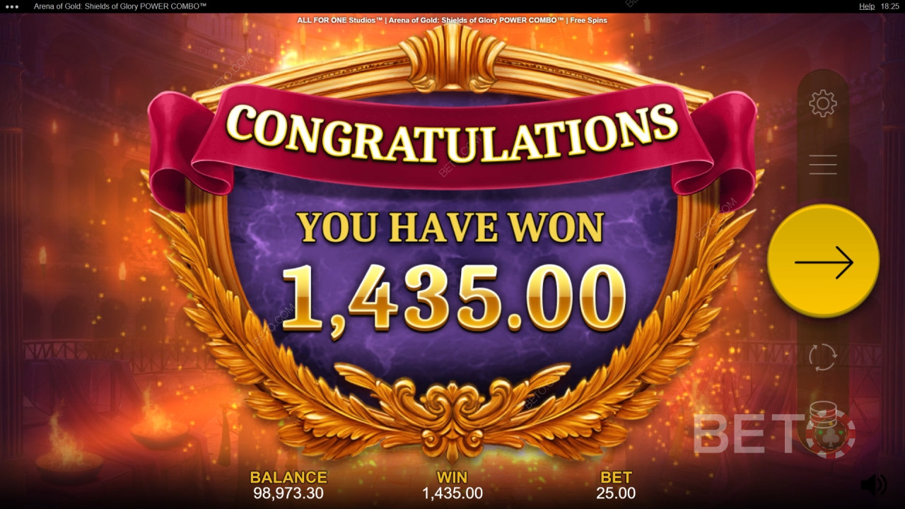 Gewinnen Sie das 10.000-fache Ihres Einsatzes in Arena of Gold: Shields of Glory Power Combo Video Slot!