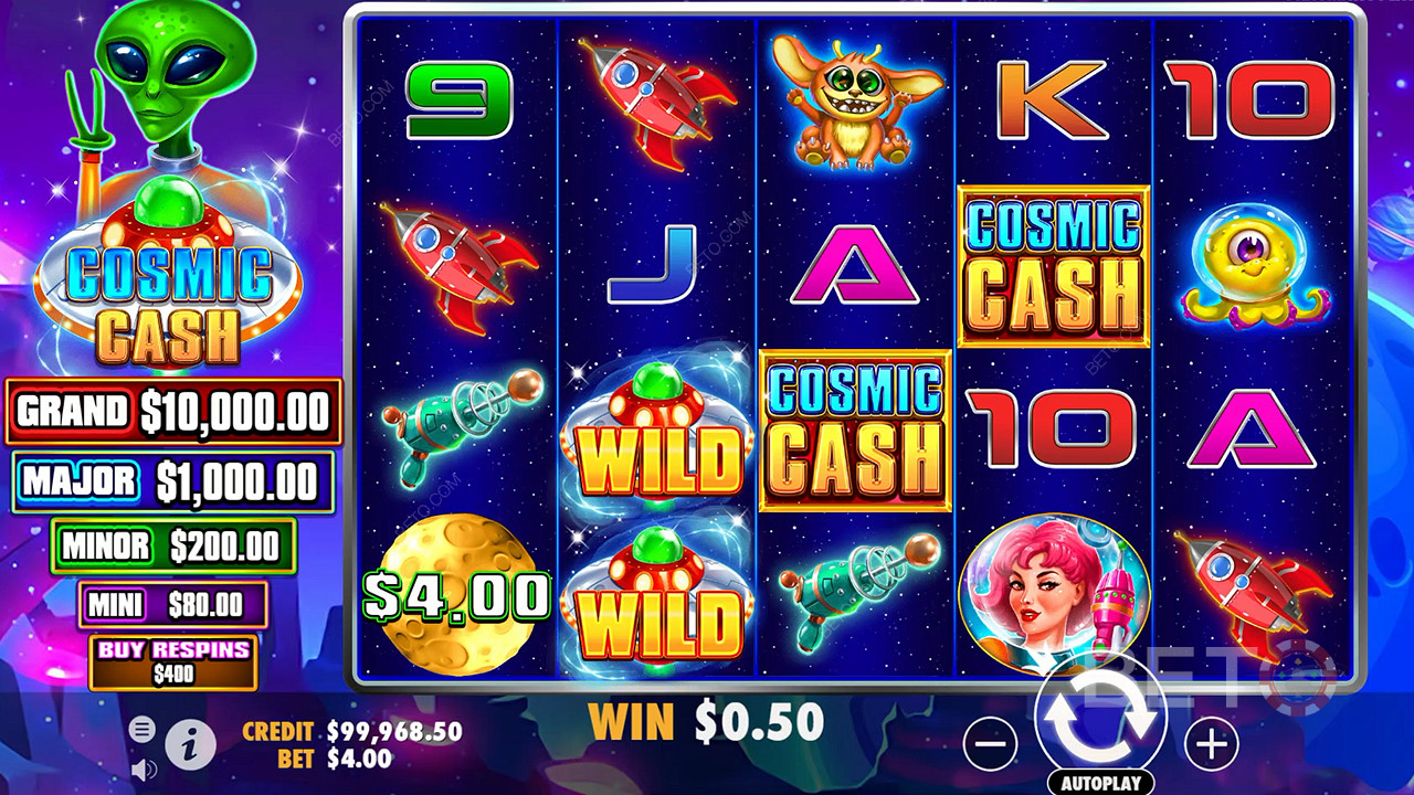 Es gibt viele Wild-Symbole im Basisspiel des Cosmic Cash Casino Slots