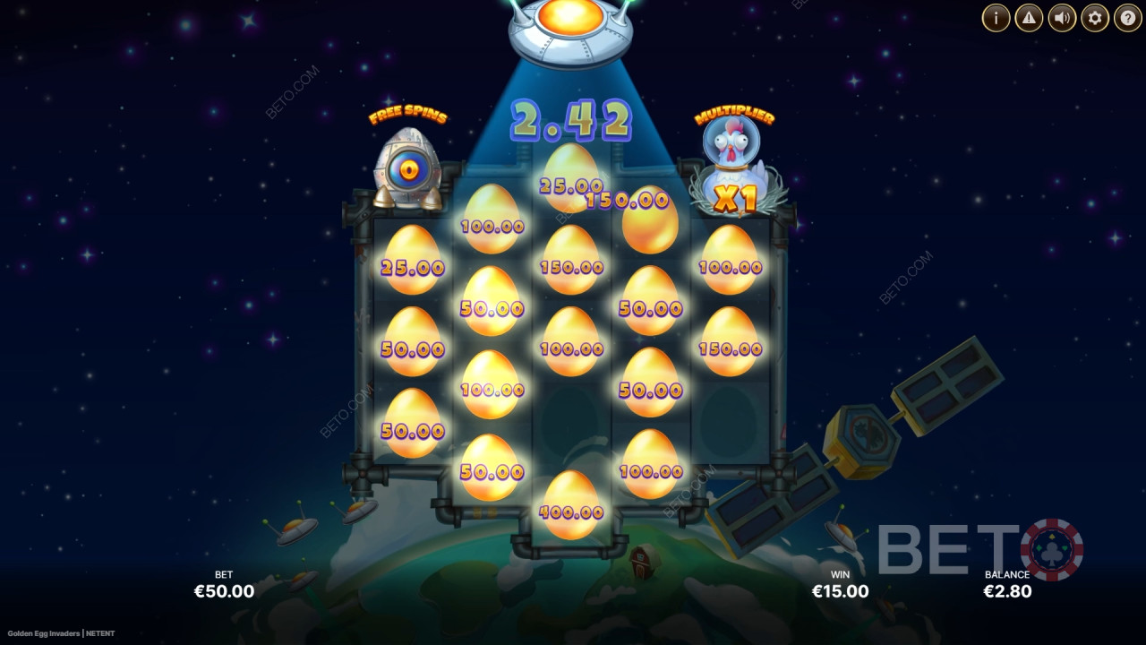 Gewinnen Sie Ihren Einsatz in der Golden Egg Invaders Slot Machine!