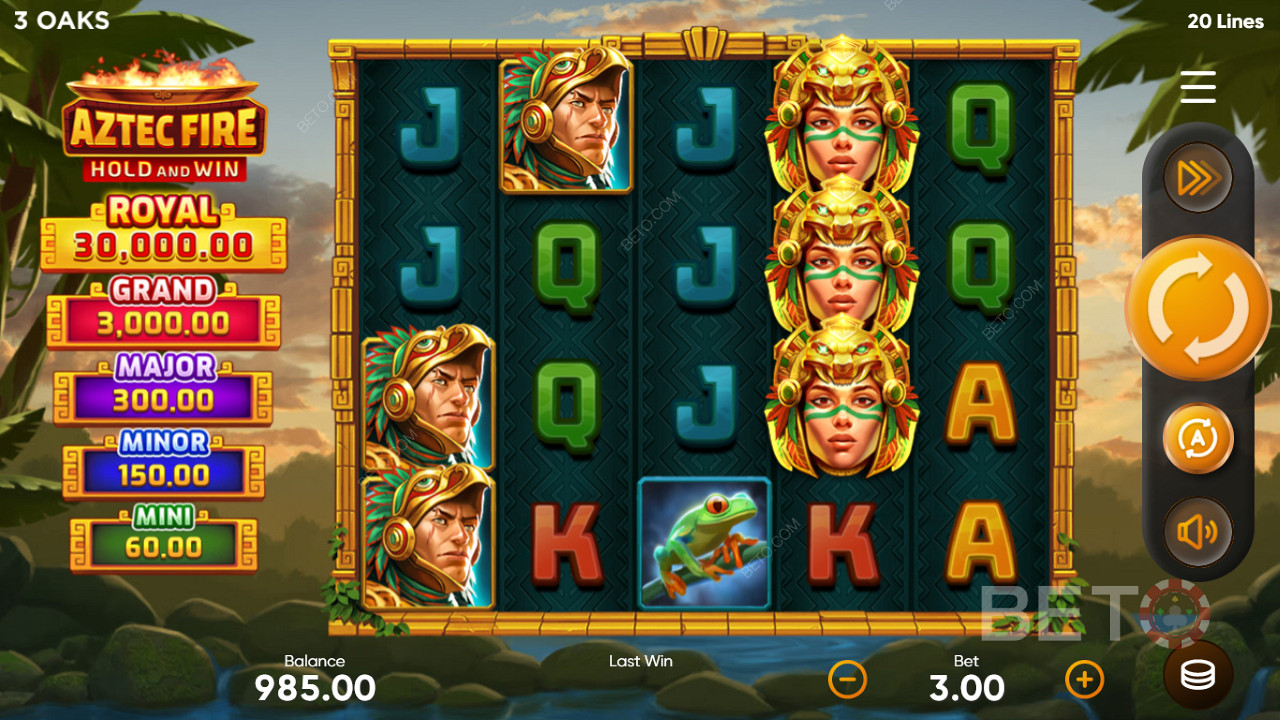 Gewinnen Sie das 10.000-fache Ihres Einsatzes beim Spielautomaten Aztec Fire: Hold and Win
