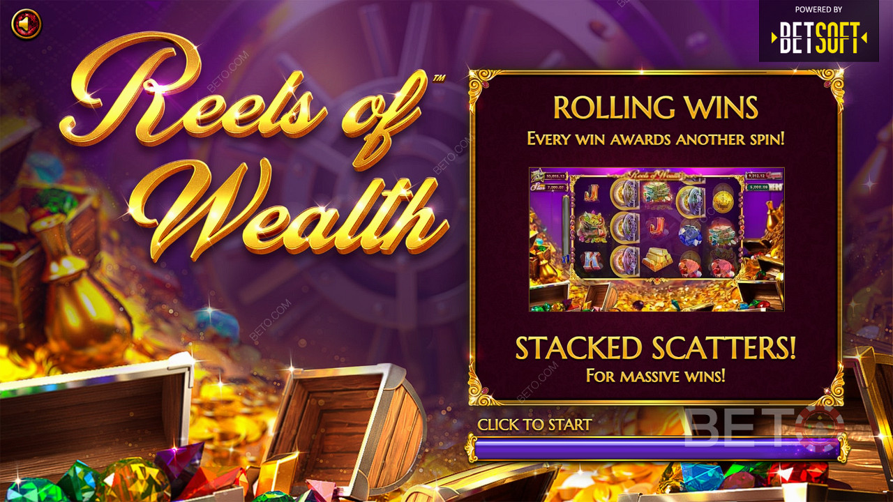 Funktionen wie Rolling Wins und Scatter Pays ergänzen sich im Reels of Wealth Slot