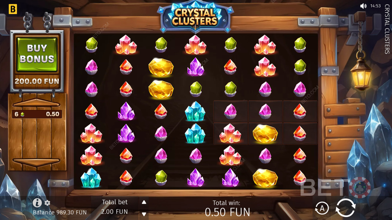 Erläuterung der Bonusfunktionen in „Crystal Clusters“ von BGaming