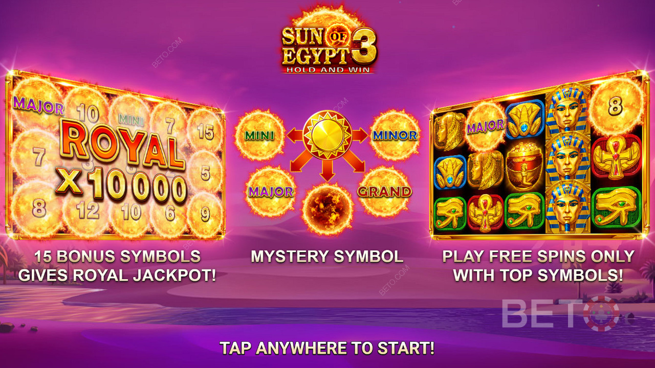 Gewinnen Sie das 10.000-fache Ihres Einsatzes beim Sun of Egypt 3 Slot Online!