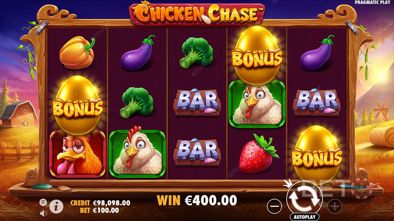 Gewinnen Sie das 210-fache Ihres Einsatzes in der Chicken Chase Slot Machine!