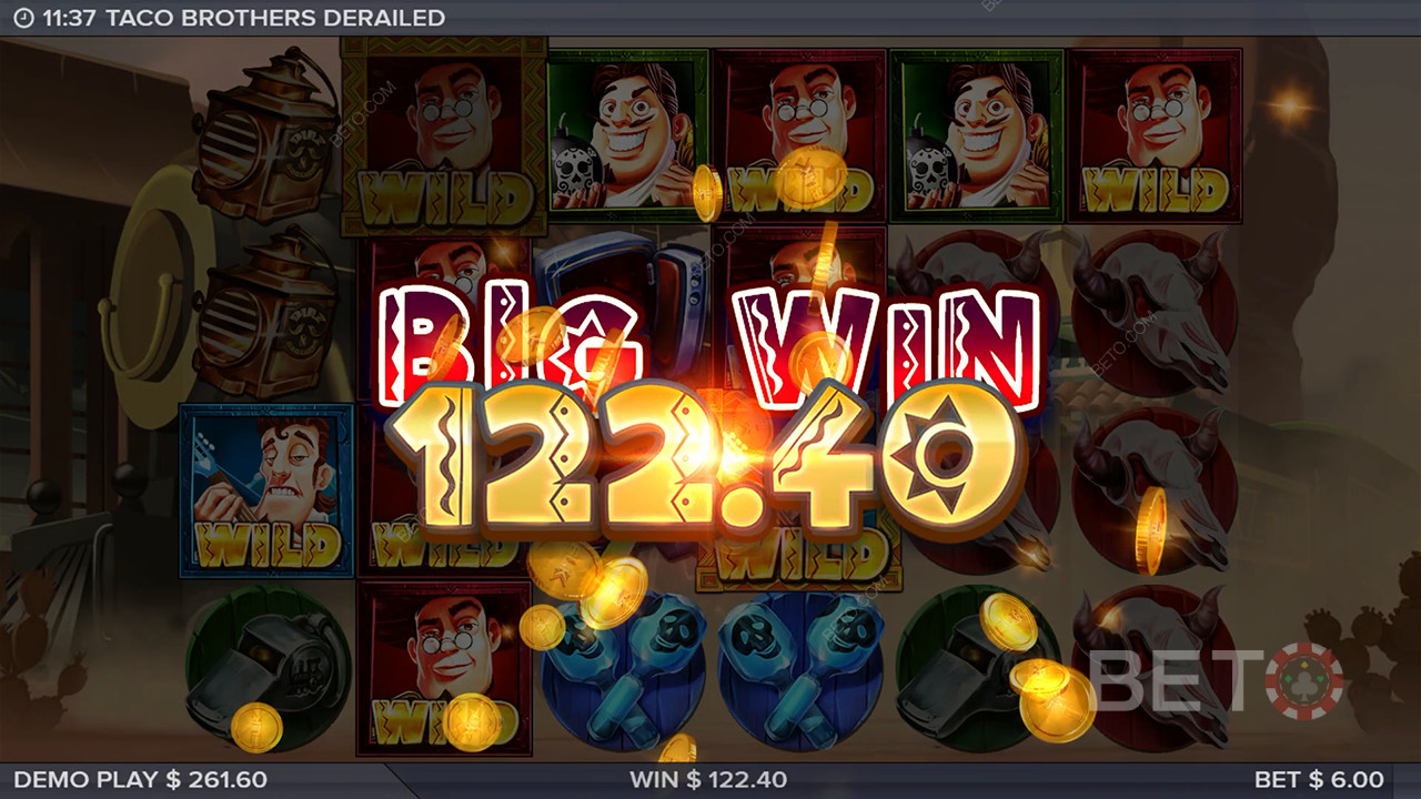 Gewinnen Sie das 10.000-fache Ihres Einsatzes im Taco Brothers Derailed Video Slot!
