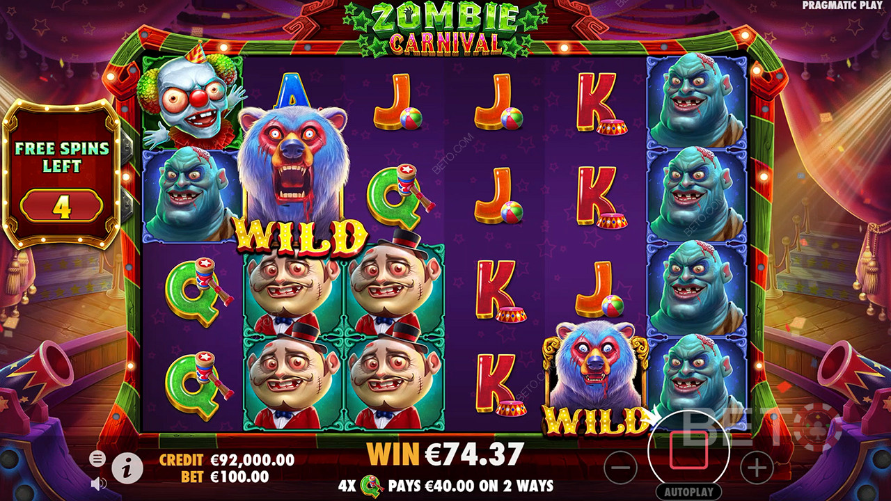 Genießen Sie Sticky Wilds in Freispielen am Zombie Carnival online slot