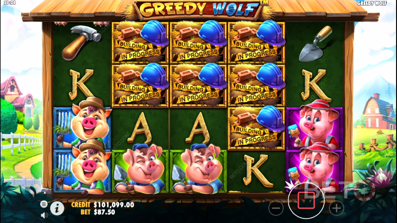 6 oder mehr Scatters lösen Freispiele im Greedy Wolf-Spielautomaten aus