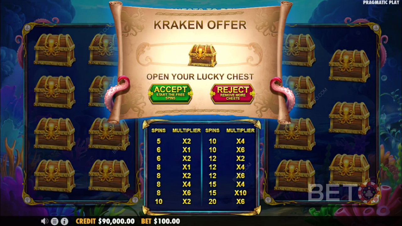 Nehmen Sie das Angebot an oder versuchen Sie Ihr Glück im Minispiel des Online-Spielautomaten Release the Kraken 2