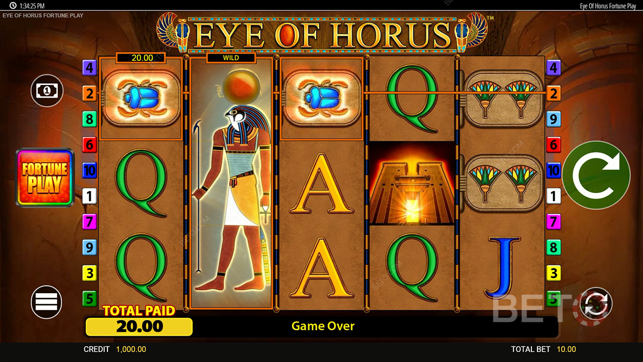 Gewinnen Sie das 50.000-fache Ihres Einsatzes im Eye of Horus Fortune Play Online Slot!