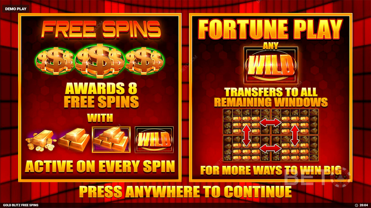 Erklärte Bonusfunktionen in Gold Blitz Free Spins von Blueprint