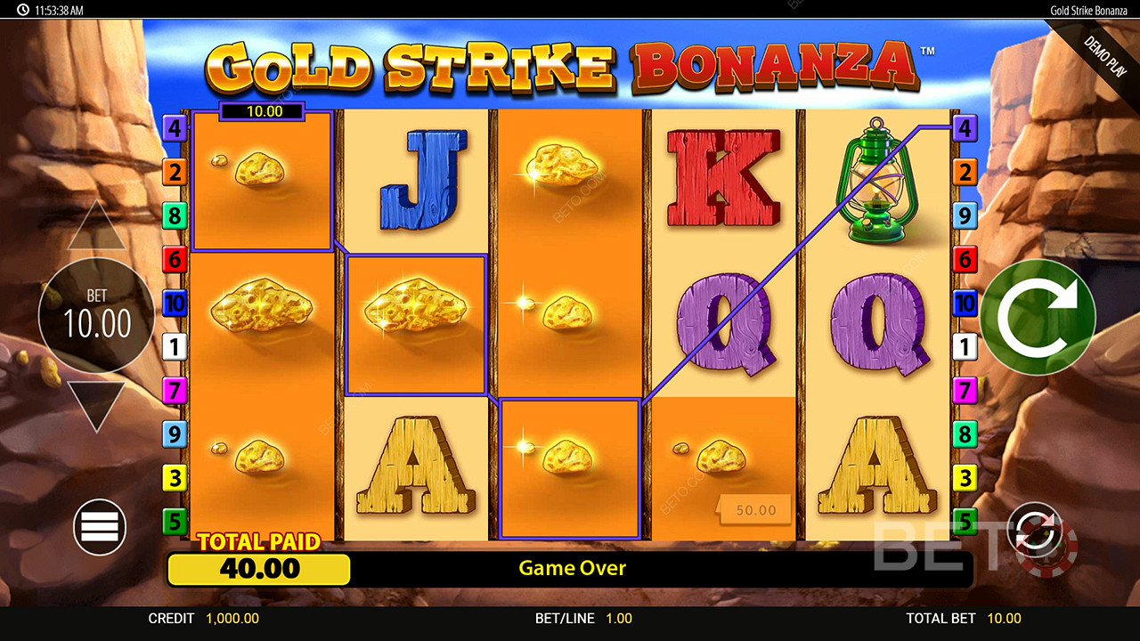 Gewinnen Sie das 2.500-fache Ihres Einsatzes in der Gold Strike Bonanza Fortune Play Slot Machine!