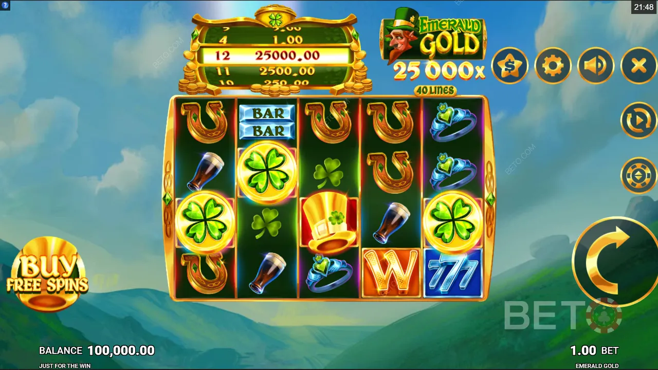 Spielverlauf von Emerald Gold video slot